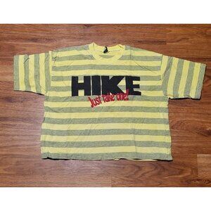 Vintage OSFA Cotton Stripe Neon Yellow Hike Just Take‎ One Crop Top Tee